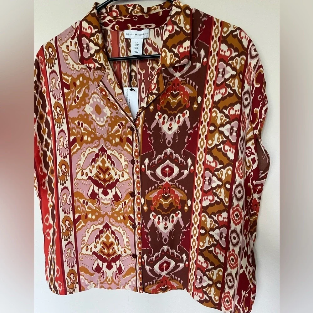 Cupcakes and Cashmere Southwestern Print Boxy Button Down Blouse - Picture 1 of 7